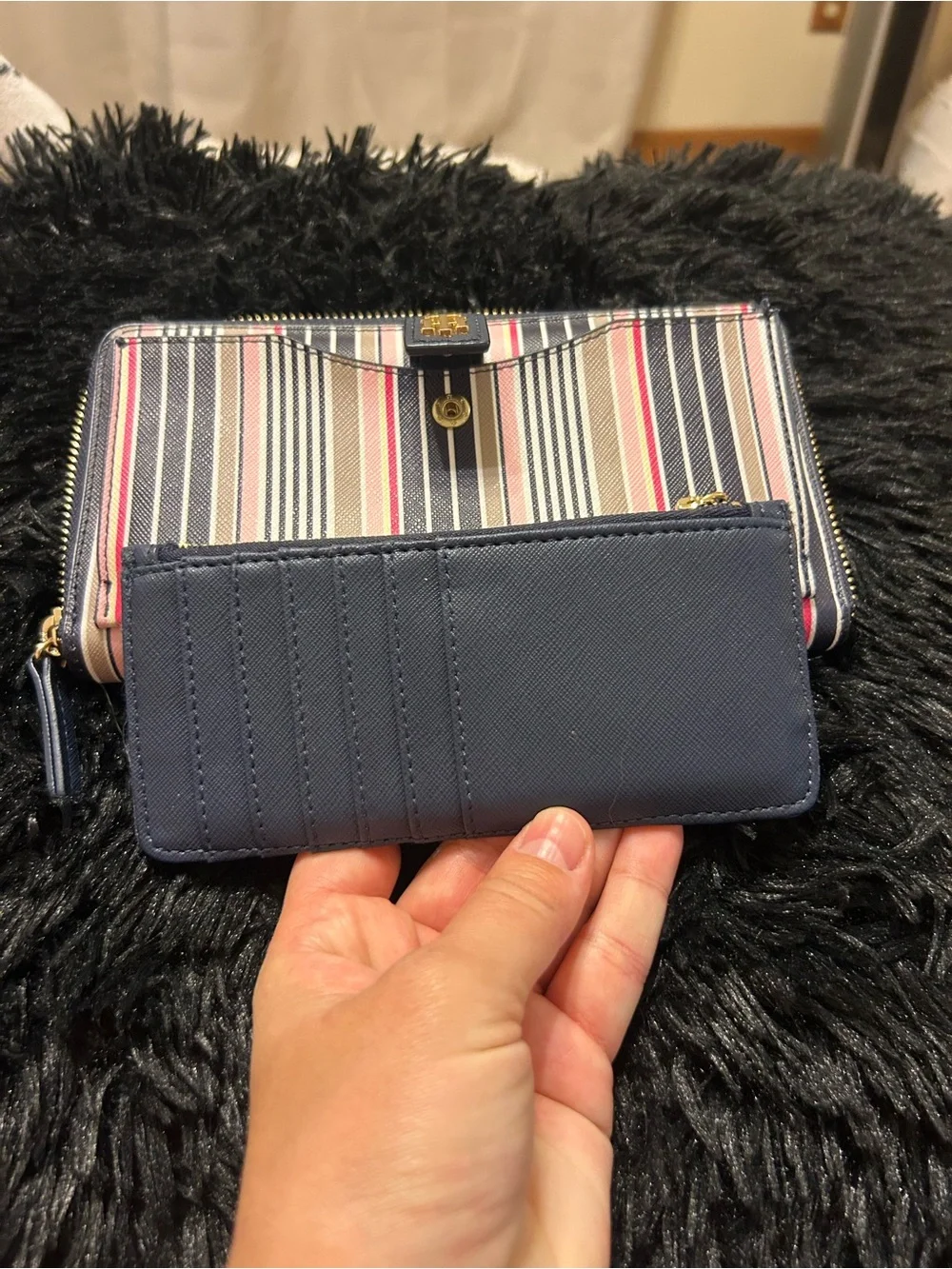 Tommy Hilfiger Striped Zip Around Wallet with Removable Cardholder | Navy Multi